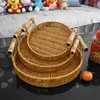 Cesta tejida de ratán sintético Plato para frutas Bandeja con asas Cesta tejida para el desayuno Cesta para pan Cesta para aperitivos de la tarde