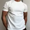 Camiseta blanca ajustada para hombre, manga corta deportiva de verano para gimnasio, camiseta básica resistente estilo americano con cuello pequeño