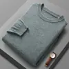 Nuevo Suéter de Lana Australiana de Cuello Redondo para Hombre de Primavera y Otoño Top Casual Camiseta Base de Color Sólido Suéter de Punto Versátil para Hombre
