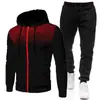 Nuevo conjunto deportivo con capucha de forro polar de color liso europeo y americano para otoño e invierno, sudadera y pantalón de chándal para hombre, casual, con puntos y cierre de cremallera