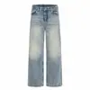 Estilo High Street Americano Calças Jeans Largas Lavadas e Desgastadas Moda de Rua Punk Rasgadas Vintage Casuais de Barra Reta para Homens