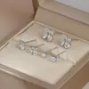 Set de Aretes de Moda Coreana con Aguja de Plata S925 Una Tarjeta Tres Pares Dulces Lindos Aretes de Cereza y Moño Accesorios para Orejas