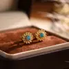 Brincos de Pressão Azuis Turquesa Inlaid em Alta no TikTok, Brincos de Moda Retrô de Luxo Leve de Alta Qualidade, Acessórios de Orelha Versáteis de Nicho