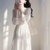 Vestido francés de color liso, diosa de celebridad, hermoso, elegante, estilo suave, falda extralarga, tejido de punto, corte ajustado