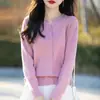 Cárdigan de cuello redondo para principios de primavera y otoño, suéter de punto Andy para mujer, suéter decorado con pedrería, nuevo abrigo elegante de cuello en V para mujer