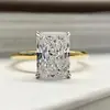 Joyería de Plata Plata S925 Oro Anillo Rectangular de Corte Flor de Hielo 9*13mm para Mujer Transmisión en Vivo Xiaohongshu Moda Europea y Americana Versátil
