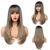 Peluca europea y americana de estilo transfronterizo, larga, recta, ligeramente ondulada, con capas y flequillo, disponible para venta al por mayor desde el fabricante
