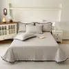 Conjunto de colcha de renda de gaze dupla com estampa floral retrô estilo coreano, incluindo uma capa de colchão acolchoada espessa e uma lençol de tatame, adequado para todas as estações