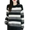 Suéter casual a rayas de bloques de color con cuello redondo y manga larga para mujer, 26 nuevo modelo otoño/invierno, holgado, moderno, tejido básico versátil