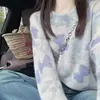 Invierno Nuevo Estilo Tejido Color Degradado Estampado de Moño Prenda Base de Punto Blusa para Mujer Chaqueta Pequeña Top de Manga Larga