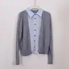 Camisa Estilo Old Money Gola Lapela Manga Longa Falso Duas Peças Top Feminino Outono Inicial Uso Diário Trabalho Bloco de Cores Tricô Trançado Suéter de Lã