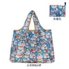 Bolsa de proteção ambiental de desenho animado feminina portátil para compras de supermercado fofa japonesa dobrável à prova d'água leve grande capacidade para compras de supermercado