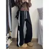Jeans de Mezclilla Desgastada Estilo Americano con Tres Rayas, Forro Delgado de Felpa, para Otoño e Invierno, Unisex, Holgados, Versátiles, Pierna Ancha, de Largo hasta el Suelo