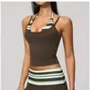 [En Stock] Camiseta de Tirantes de Yoga Transfronteriza Europea y Americana para Mujer, Sujetador Deportivo de Color Contrastante con Lunares, Escote Halter Moldeador, Doble Tira Falsa de Dos Piezas