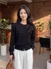 Elegante y juvenil cárdigan de punto 100% lana con cuello redondo y botones para mujer, chaqueta suéter de punto de manga larga para principios de otoño