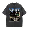 [Lavado Transfronterizo] Estilo de Vida de Rapero Camiseta Lavada Retro Hombres y Mujeres Moda Hip-Hop Alta