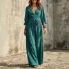 Vestido de Encaje con Cuello en V y Cinturón, Manga de Campana Tres Cuartos, Otoño 2026, Europeo y Americano, Vestido de Otoño para Mujer