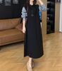 24810 Da Ai Mei Yi Yuan Otoño 2026 Nuevo Vestido Casual con Retazos de Dos Piezas Falsas de Longitud Media Holgado para Mujer