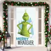 Cubierta de Puerta Decoración de Dibujos Animados del Grinch Cubierta de Puerta Navideña Monstruo Verde Grinch Tela Colgante Tapiz Fondo de Cubierta de Puerta