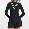 Camisa Polo Esportiva de Manga Longa com Gola Lapela para Golfe, Estilo Novo, Transpirável, Saia para Fitness e Tênis, Roupa para Yoga, Traje Fitness