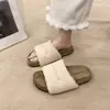Chinelos de algodão slip-on de sola reta, confortáveis e retrô, 2026 chinelos fofos versáteis peludos femininos para outono e inverno