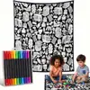 Coloração preto e branco, manta casual para casa, manta multiuso DIY, manta para rabiscar, manta para cochilo, atacado, arte linear pintada à mão, design criativo