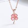 Colar de Trevo de Quatro Folhas com Opala Feminino Prata Esterlina 925 Nicho Entrada de Luxo Cristal Corrente para Clavícula Design Pingente Ouro Rosa
