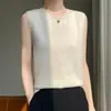 Nova blusa externa de cor sólida camada base regata cruzada para mulheres gola redonda malha fina slim suéter versátil solto