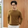Suéter Masculino de Caxemira 100% Caxemira Pura Outono/Inverno Nova Moda Gola Redonda Pulôver Casual Cor Sólida Suéter de Tricô Quente