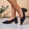 Zapatos de Mujer Planos de Ante de Tacón Grueso Francés de Punta 2025 Otoño Nuevo con Volantes Tacón Medio Negro Zapatos para Ir al Trabajo