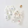 Calça de Algodão Fina para Bebê Calça de Botão no Entrepernas para Outono e Inverno de Bebê Calça Quente Acolchoada para Recém-Nascidos Calça de Cintura Alta para Proteção da Barriga para Meninos e Meninas