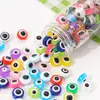 Cuentas redondas rayadas de arcoíris de resina, cuentas sueltas redondas planas de ojo turco, accesorios para pulseras hechas a mano DIY al por mayor