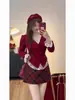 [Diario de Año Nuevo] Estilo Puro y Atractivo de Chica Ligeramente Gordita Conjunto de Top de Punto de Alta Gama con Encaje Rojo y Falda Adelgazante