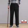 Calça masculina de veludo cotelê grossa com forro de fleece, calça de inverno quente para pais, calça de veludo cotelê com cintura elástica para meia-idade e idosos