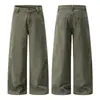 Pantalones de Trabajo Muxi Clothing Diseño Desestructurado Retro Americano para Hombre, Holgados Casuales Plisados de Pierna Recta con Caída