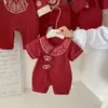 Ropa Festiva para Bebé de 100 Días Saludo de Año Nuevo Conjunto Feliz Romper de Verano para Bebé Vestido Rojo Estilo Chino para Cumpleaños de un Año