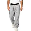 Calça Jogger Masculina Europeia e Americana de Cor Contrastante com Lado Pelúcia, Perna Larga, Malha Grossa Quente, Solta, Casual, Esportiva, Longa
