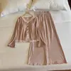 Novos pijamas de veludo ilha outono e inverno para mulheres, tamanhos grandes, decote V com renda e bojo, manga longa para casa, pode ser usado fora, conjunto