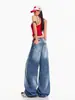 Jeans Retro Americanos de Pierna Ancha para Mujer, Estilo Nuevo, Adelgazantes, Diseño Holgado, Pierna Recta, Largo Hasta el Suelo, Versátiles y Cómodos