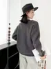 Suéter de Tricô Feminino com Gola V e Caimento Solto, Cor Sólida Grossa, Mangas Caídas, Peça Versátil da Moda