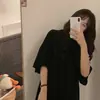 Camiseta naranja de manga corta sin hombros para mujer, diseño de nicho de verano, chic, dulce y picante, top holgado para pareja, top estilo Ins