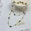 Colar Dupla Camada Olho de Tigre Retrô Francês para Mulheres Luxo Leve Toque de Alto Padrão Ouro Escovado Corrente de Clavícula com Contas Redondas Temperamento Versátil