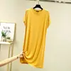 Vestido largo modal holgado de manga corta con cuello redondo medio para mujer, vestido casero casual de manga corta talla grande que cubre el abdomen
