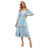 Amazon 2022 Otoño e Invierno Nuevo Vestido Largo de Algodón Estilo Bohemio Vestido de Cintura Alta Europeo y Americano para Mujer