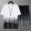 Conjunto de camiseta deportiva de manga corta para hombre, verano 2024, con pantalones cortos, camiseta de media manga, conjunto informal de dos piezas