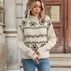 Suéter de punto con cuello alto y estampado de estilo étnico nuevo para el invierno 2025 Suéter de estilo pastoral fresco y dulce para mujer