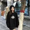 Sudadera negra gruesa con cuello redondo estilo europeo para mujer, otoño e invierno, holgada, cubre la figura, tacto de alta gama, peso pesado, top de marca de moda