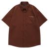 Camisa de Manga Corta a Rayas Bordada Simple Retro Estilo Japonés Waffles Camisa de Media Manga Casual para Pareja Verano para Hombre Estilo Harajuku