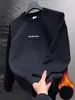 Moletom Masculino Tendência com Forro de Lã Outono e Inverno Pesado Gola Redonda Solto Simples Versátil Estampado Manga Longa