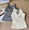 Colete de Algodão com Renda Canelada para Primavera e Verão para Mulheres, Lindo Design nas Costas, com Bojo, Costas Nuas, Emagrecedor, Roupa Íntima, Camisola